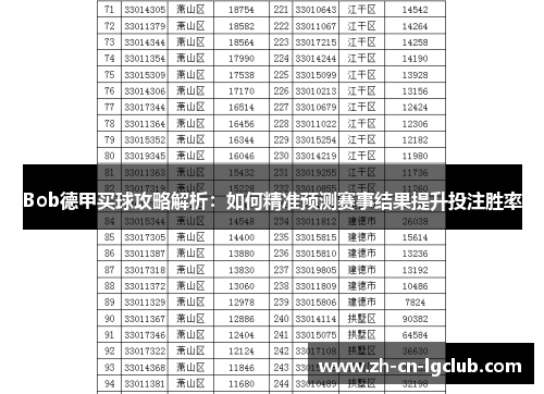 Bob德甲买球攻略解析：如何精准预测赛事结果提升投注胜率