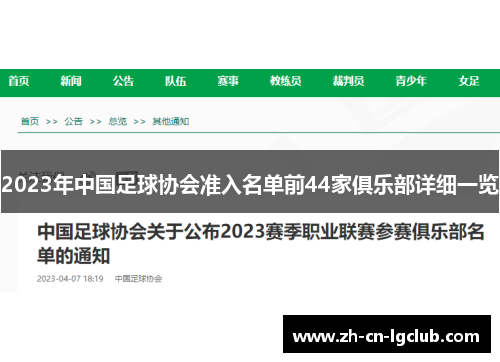 2023年中国足球协会准入名单前44家俱乐部详细一览